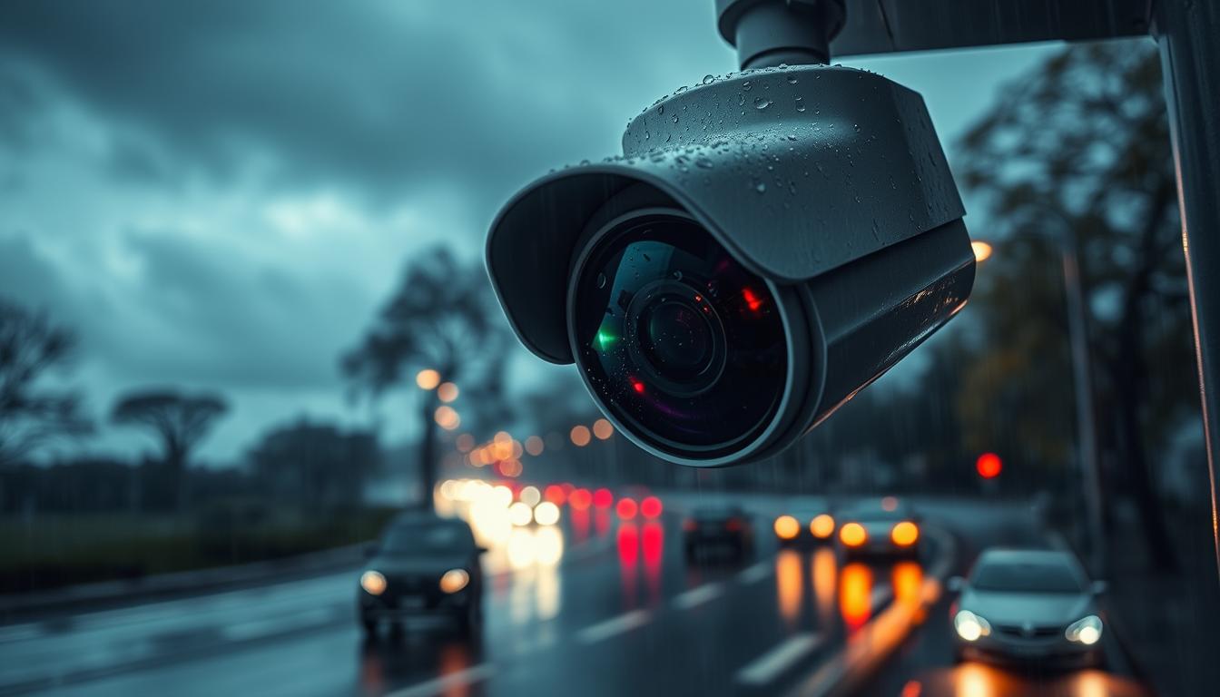 CCTV camera in rainy weather