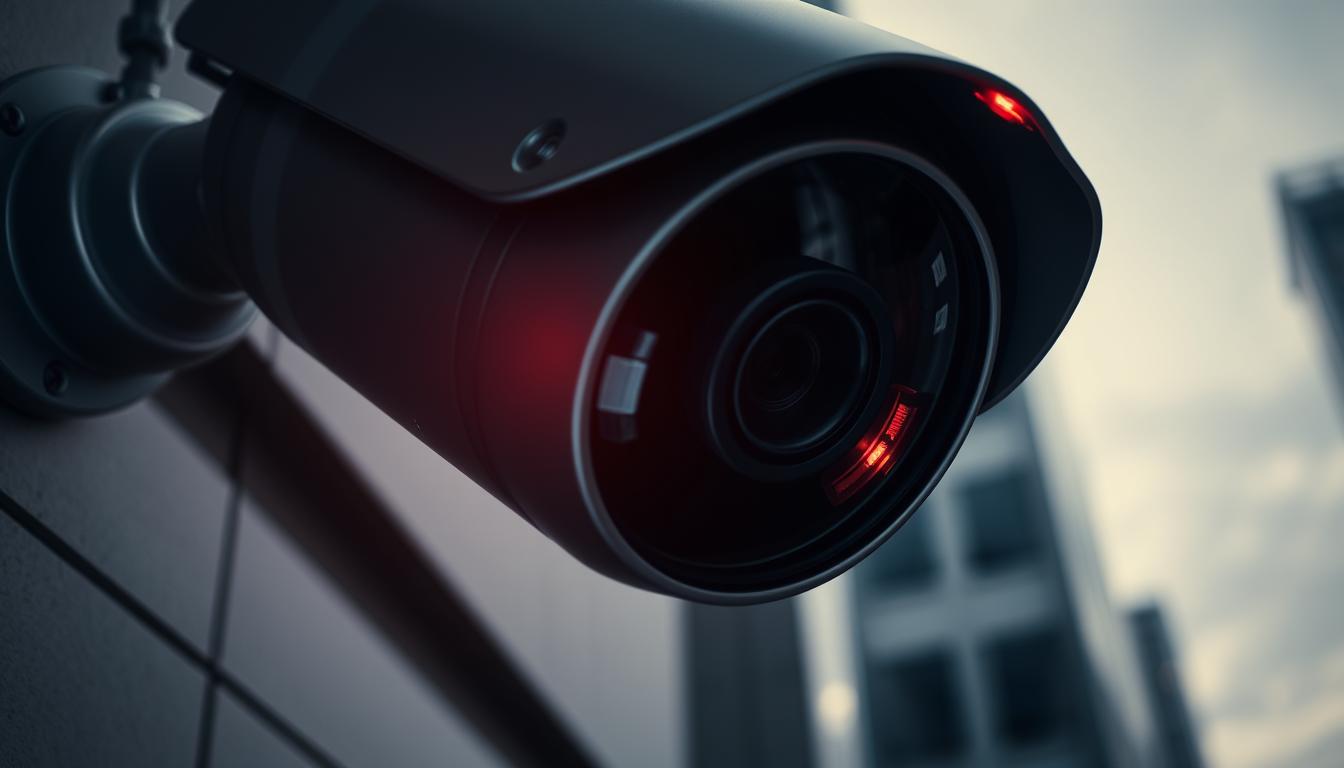 CCTV camera with red indicator light
