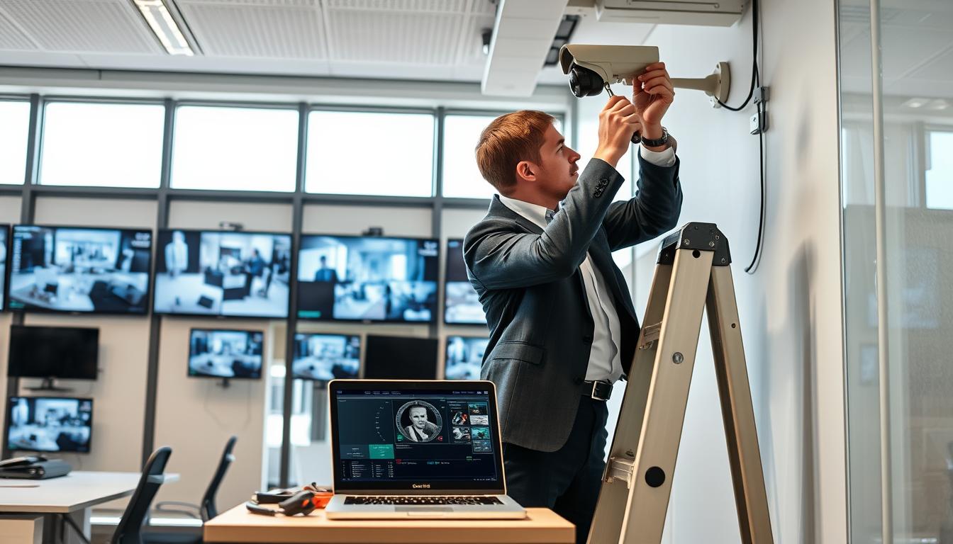 CCTV maintenance service technician at work